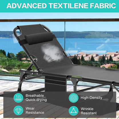 Slsy Folding Lounge Chair, 5-Position Adjustable Outdoor Reclining Chair, Folding Sleeping Bed Cot, Folding Chaise Lounge Chair for Pool Beach Patio Sunbathing