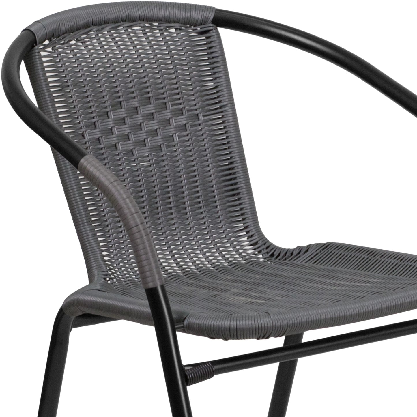 Emma + Oliver Indoor/Outdoor Stacking Rattan Restaurant Patio Chairs, Set of 2, Gray