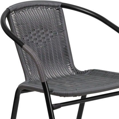 Emma + Oliver Indoor/Outdoor Stacking Rattan Restaurant Patio Chairs, Set of 2, Gray
