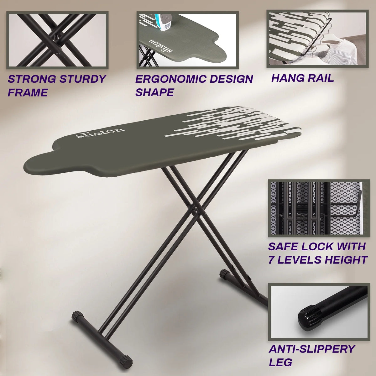 KDJ HOME Slieton Extra Large Ironing Board with Hang Rail, 20-Inch Wide