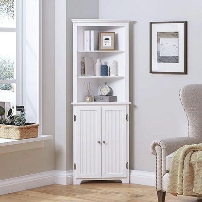 UTEX Tall Corner Cabinet, Free Standing Corner Storage Cabinet with Doors and Adjustable Shelves 23"W White