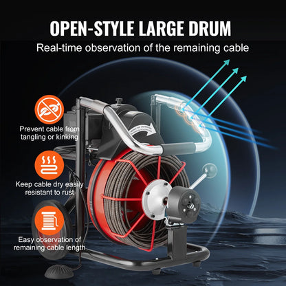 Drain Cleaner Machine Electric Drain Auger 100FT x 3/8 In Auto Feed