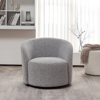 34" W Mid Century Modern Swivel Barrel Chair, Round Upholstered Boucle Swivel Accent Chairs, No Assembly Sofa Chair for Living Room Bedroom Reading Apartment Lounge Nursery(Cream)