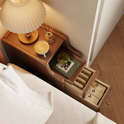 Small Nightstand,Solid Wood Nightstand with Drawers, Walnut Bedside Table for Bedroom