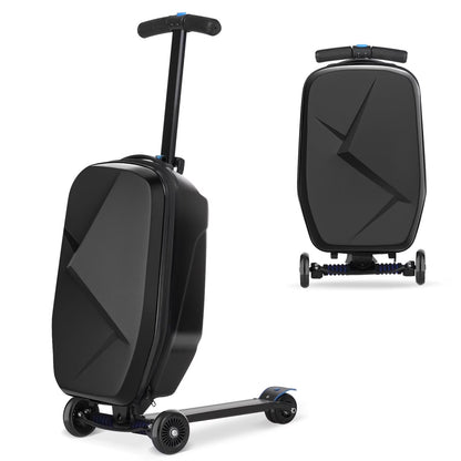 Advwin Scooter Luggage for Kids & Adults, Hardside Ride on Suitcase for Kids Ages 4-15 Multifunctional Lightweight Foldable Carry on Luggage with Wheels Ride on for Children Teenagers, Pink
