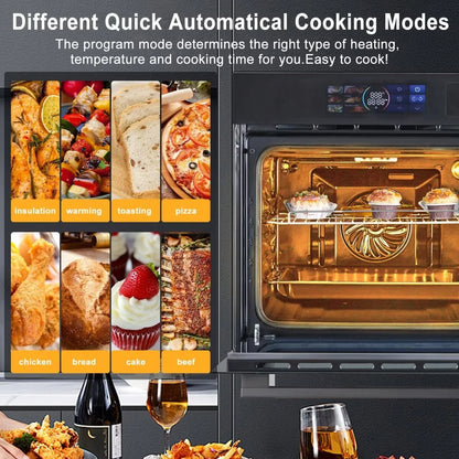 Single Wall Oven 24", Built-in Electric Ovens with Steam & Grill & Air Frying Mode, 2.5Cu.ft Convection Built-in Oven, Colorful Touch Screen, Stainless Steel