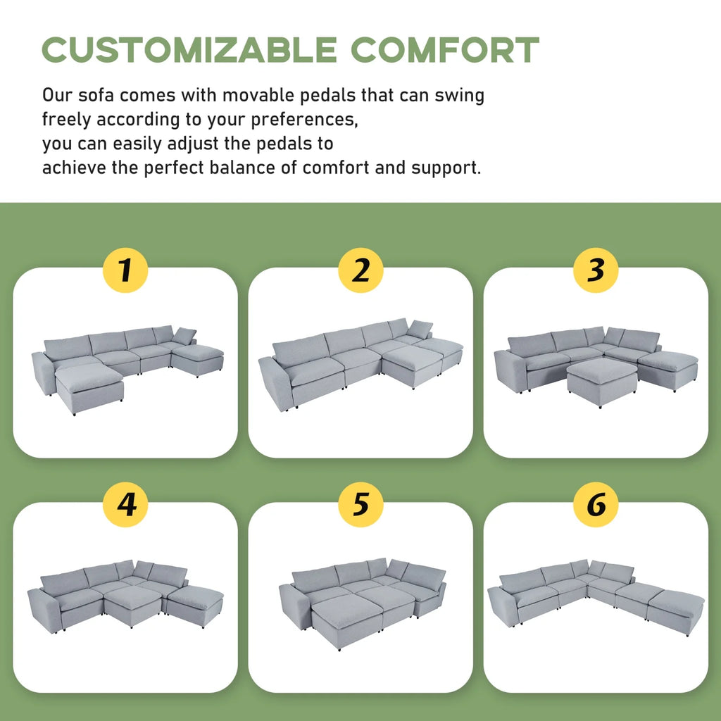 Harper & Bright Designs Convertible Modular Sectional Sofa with 2 Removable Ottomans & Pillows, Large U Shape Cloud Couch with Reversible Chaise for Living Room, Grey