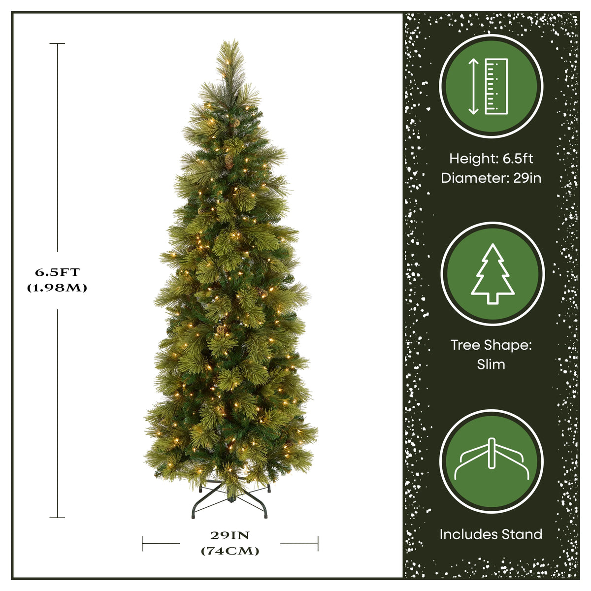 9 ft Pre-Lit Carolina Pine Slim Artificial Christmas Tree with 800 Clear Lights, Slim Profile
