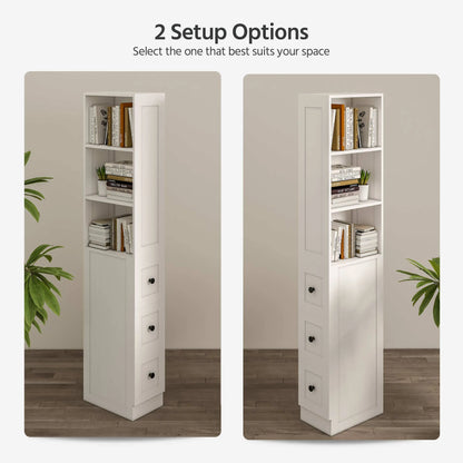 LAUSAINT HOME Bathroom Storage Cabinet, Tall Thin White Storage with 2 Adjustable Shelves & 3-level Drawers for Home, Kitchen