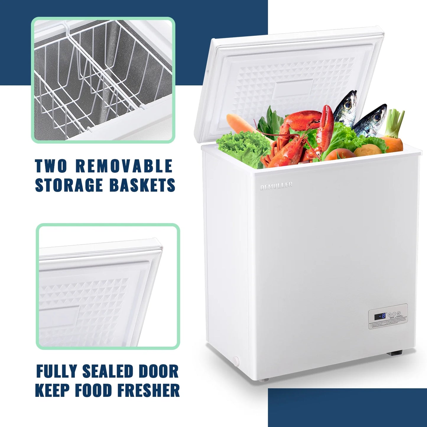 DEMULLER Deep Chest Freezer Freezers with Two Storage Baskets Ultra-Low Temperature Black 79-B-1