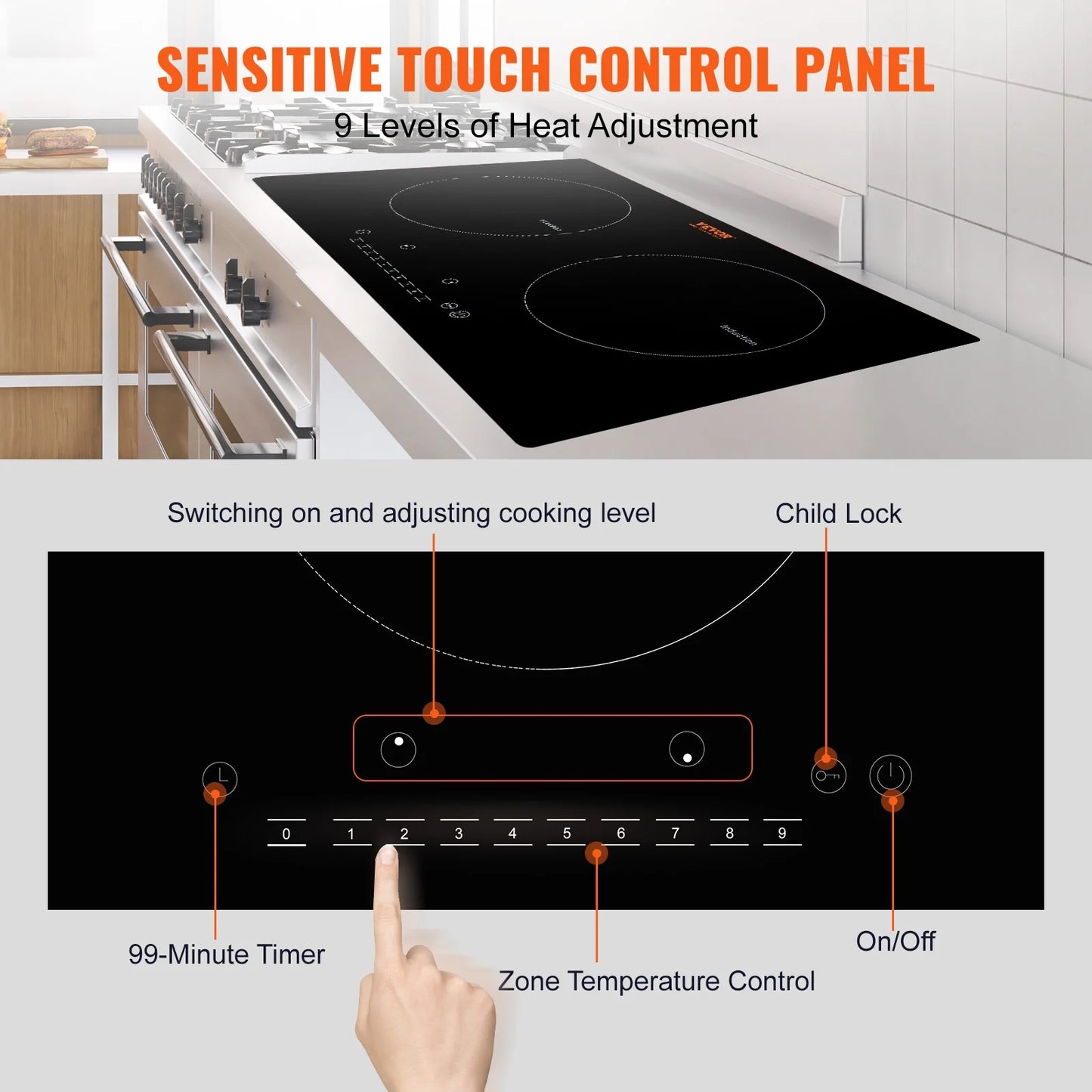 BENTISM 24 inch Electric Cooktop 2 Burners Ceramic Glass Stove Top Touch Control