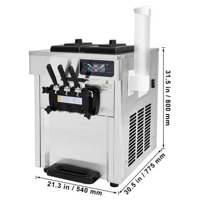 KFFKFF Commercial Soft Ice Cream Machine 18-28 L/H 5.5L*2 Cylinder 3-Flavor Serve Ice Cream Maker