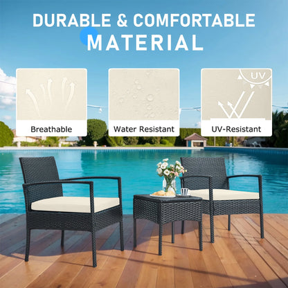 Tappio Outdoor Furniture 3 Piece Patio Bistro Furniture Set, Rattan Conversation Chairs Set with Side Table and Cushions, Patio Furniture Sets for Balcony Garden Porch, Red