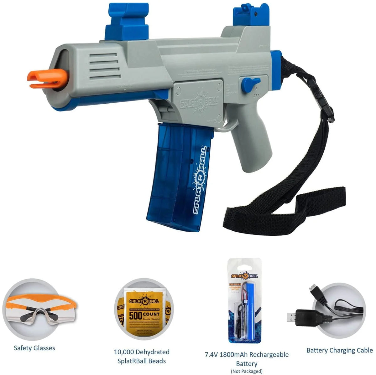 BenBoy Electric Ball Water Bead Blaster with USB Charging Cable and Sling and Sling Clip, Blue