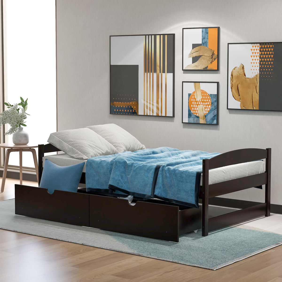Euroco Twin Size Wooden Daybed with 2 Storage Drawers for Kids Bedroom, Gray