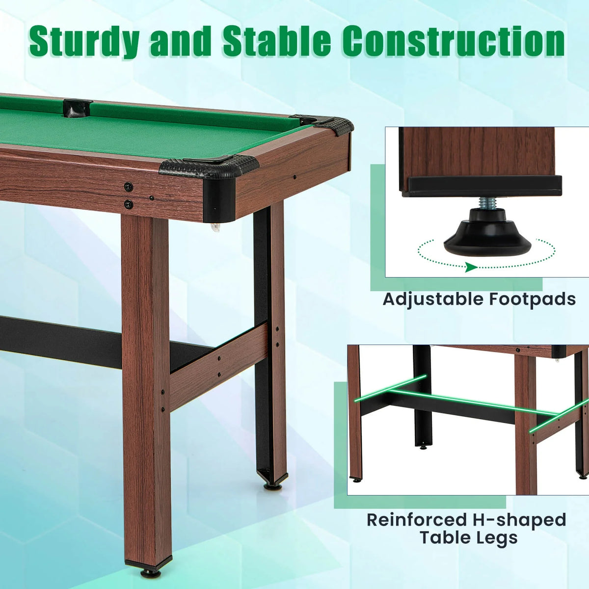Costway 48" Pool Table for Kids & Adults with Full Set of Balls 2 Cue Sticks 2 Chalks Green