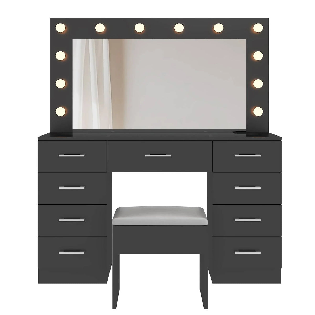 Ktaxon Large Makeup Vanity, Vanity Table Set w/ Visible Glass Top w/ Charging Station, White