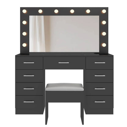 Ktaxon Large Makeup Vanity, Vanity Table Set w/ Visible Glass Top w/ Charging Station, White
