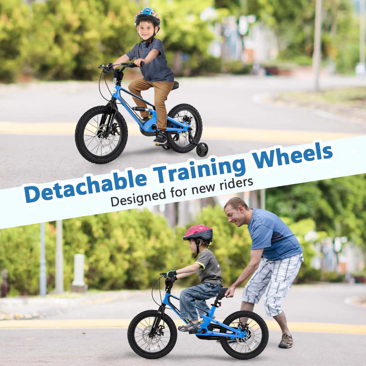 Costway 16 Inch Children Bicycle with Training Wheels & Double Disc Brakes Adjustable Seat Magnesium Alloy Blue