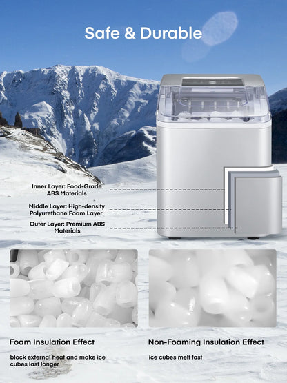 Ice Maker Countertop 2 Ice Sizes, 30 lbs Bullet Ice in 24H, Self-Clean, 9 Cubes in 5 Mins, FOHERE