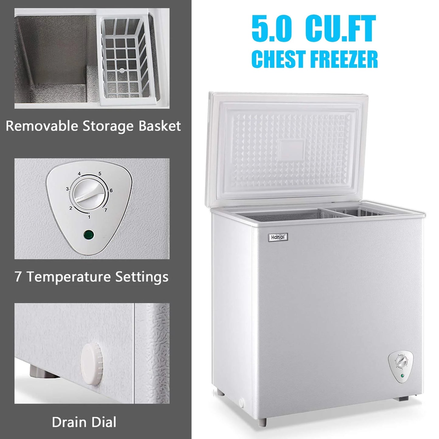 WANAI 3.5 Cu.ft Freezer, Chest Freezer, Deep Freezer with Top Open Door