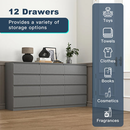 Resenkos Modern Mid Century 6 Drawer Wide Dressers Chests for Bedroom, Chest of Drawer Organizer Grey