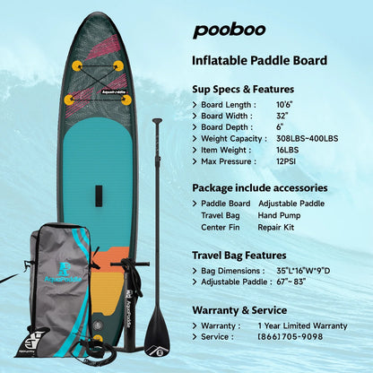 LNOW 10'6 Inflatable Stand Up Paddle Board  6' Thick SUP Paddle Board with Paddleboard Accessories Triple Action Pump