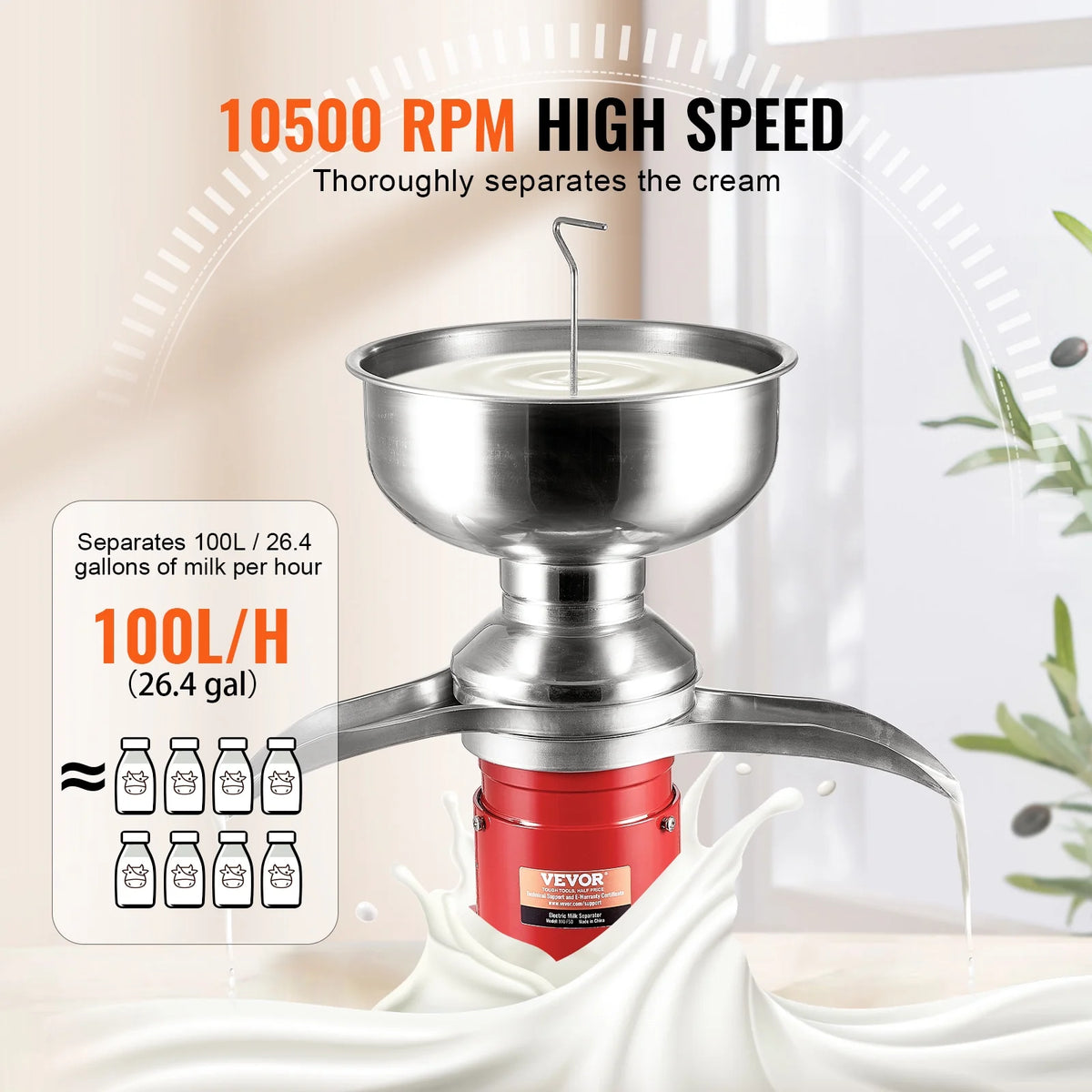 KFFKFF Milk Cream Centrifugal Separator Electric Cream Separator 100L/H 100-240V