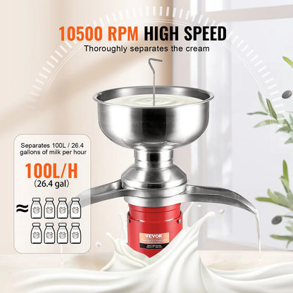 KFFKFF Milk Cream Centrifugal Separator Electric Cream Separator 100L/H 100-240V