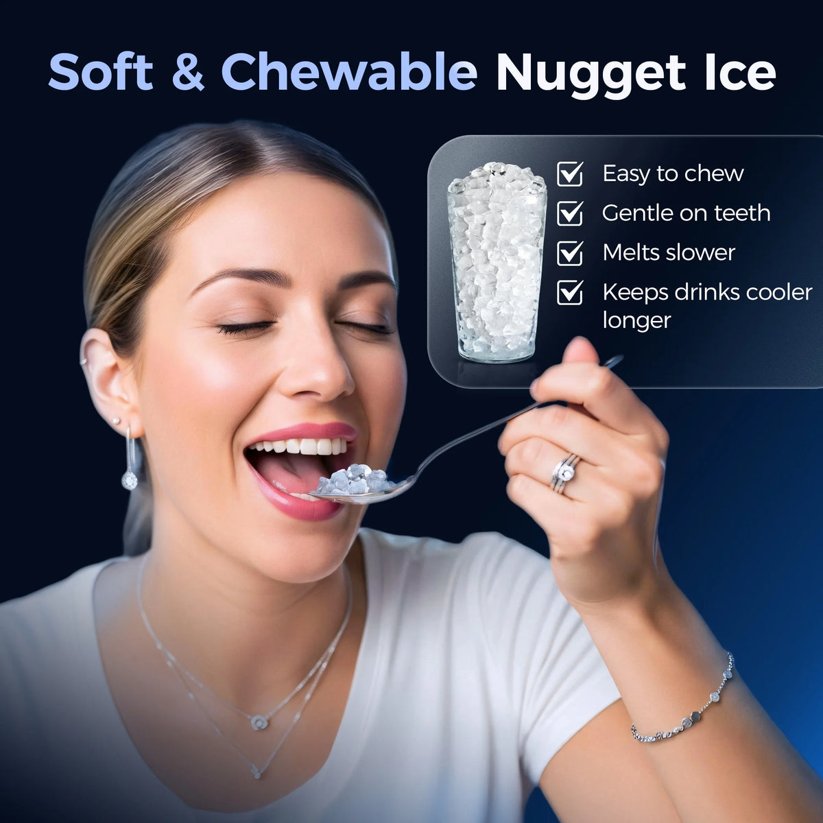 Simzlife Nugget Ice Maker Countertop, 44.9lbs per Day Chewable Pebble Nugget Ice Machine with Touch Screen for Home, Kitchen, Office, Stainless Steel, Black