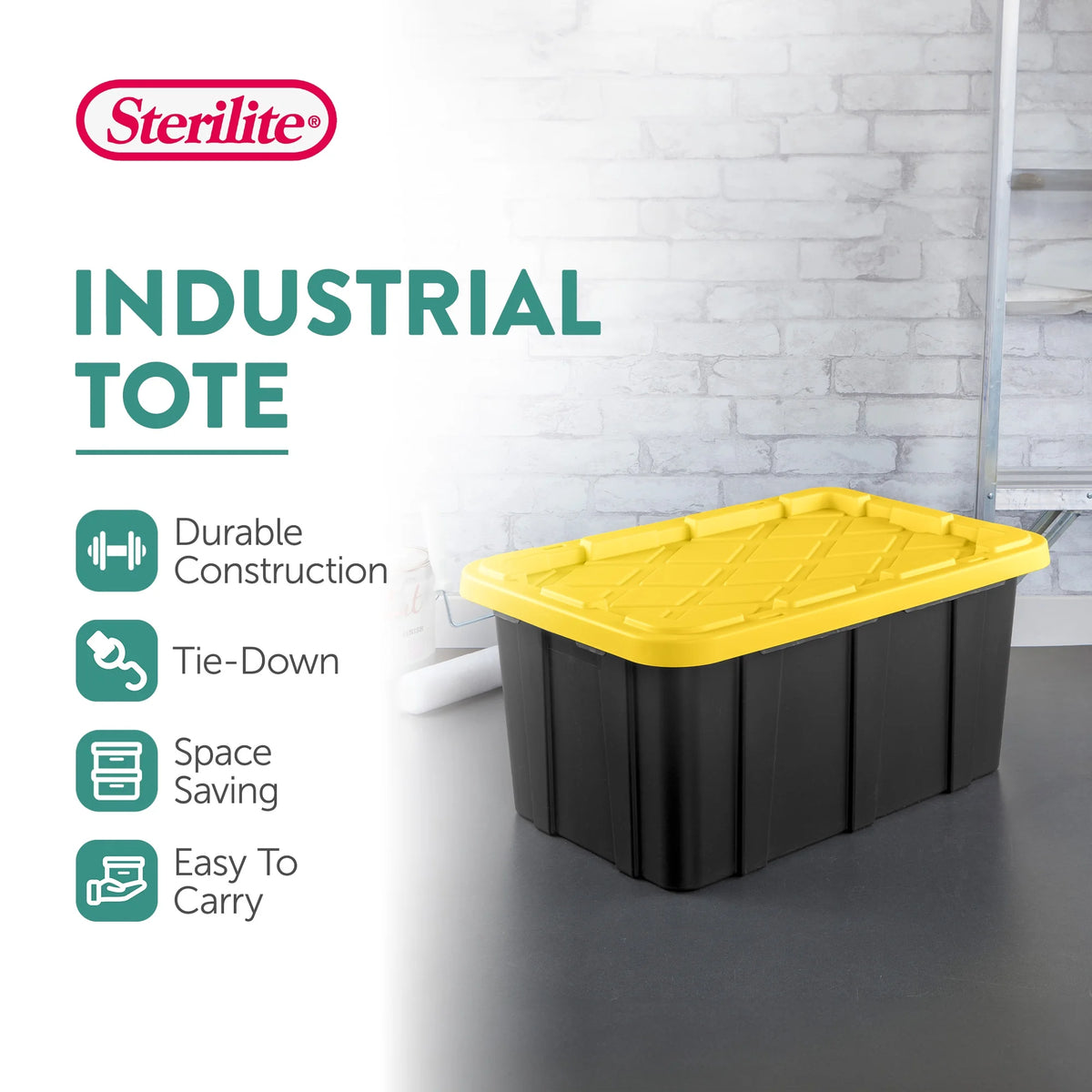 Sterilite 17 Gal Industrial Stackable Storage Tote Lidded Container, 6 Pack