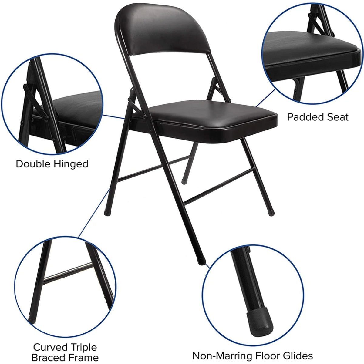 SUGIFT Metal Folding Chairs with Padded Seats, 6 Pack, Black