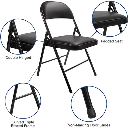 SUGIFT Metal Folding Chairs with Padded Seats, 6 Pack, Black