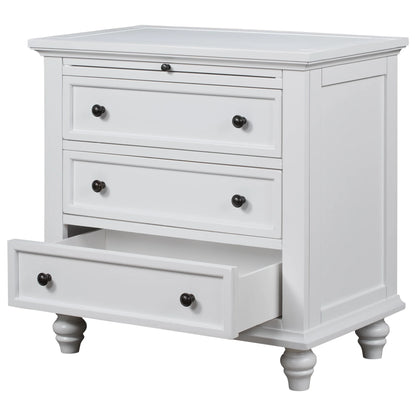 EUROCO 28�� Larger Solid Wood 3-Drawer Side Table Nightstand, End Table with Pull out Tray for Bedroom, Living Room, Hallway, Entryway,White