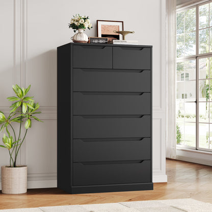 Homfa 7 Drawer White Dresser, 51.3"H Wood Storage Cabinet with Upgraded Stable Base, Vertical Chest for Bedroom Living Room