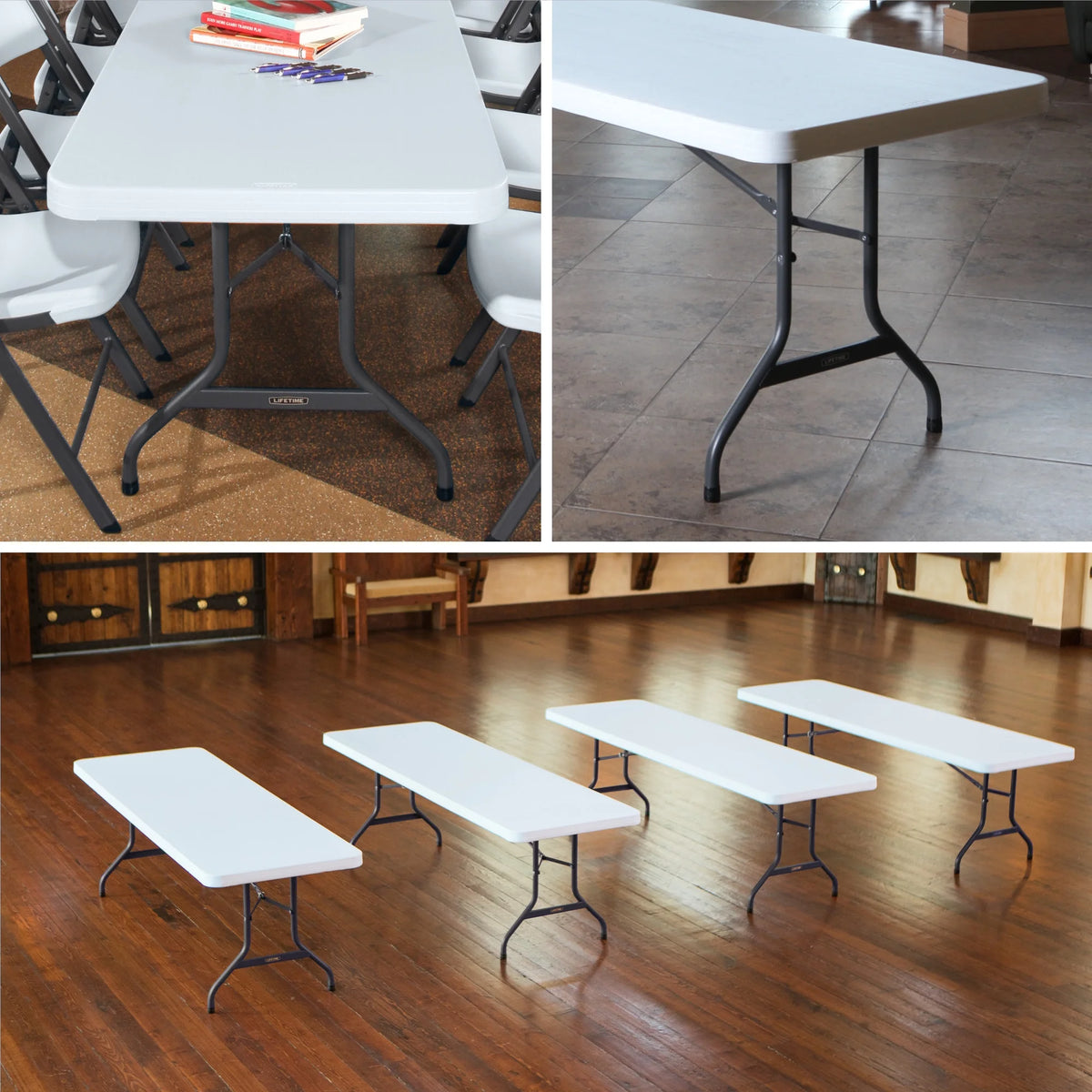 Lifetime Combo Set of (4) 8-Foot Rectangle Folding Tables & (32) Chairs, Indoor/Outdoor Use, White (80147)