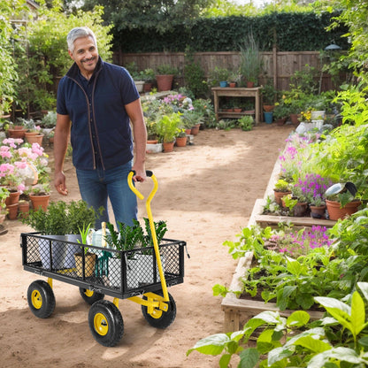 Farmdex Steel Mesh Garden Cart with 10" Tires Wagon Cart Newest Garden Utility Carts Heavy Duty 660LBS Capacity Folding Utility Wagon with Removable Sides, Garden Wagon for Yard