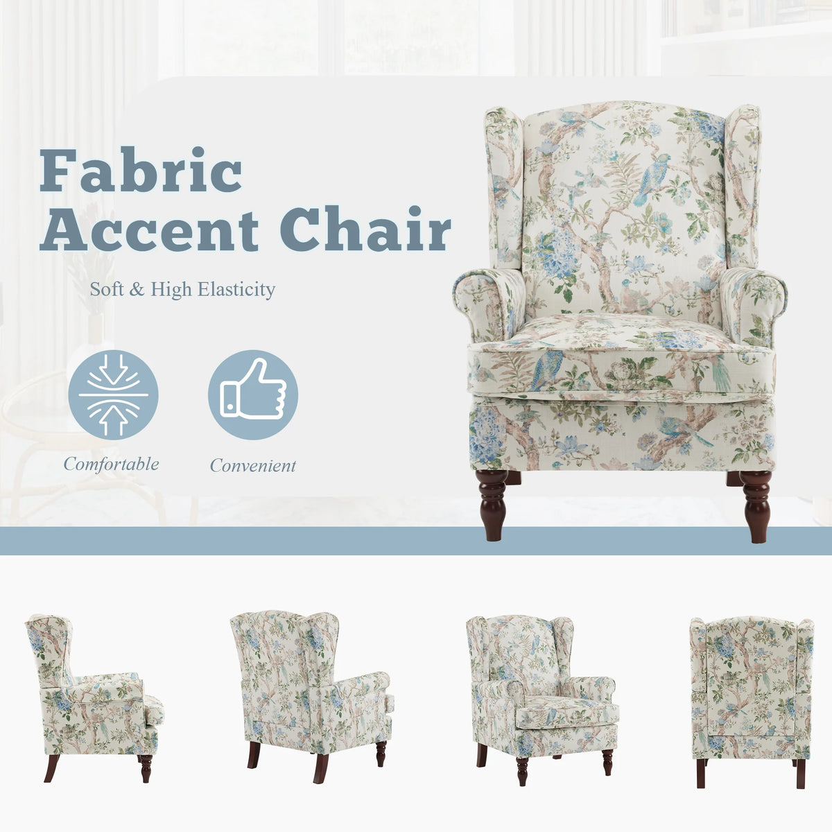 EROMMY Upholstered Accent Chair, Floral Print Fabric Armchair