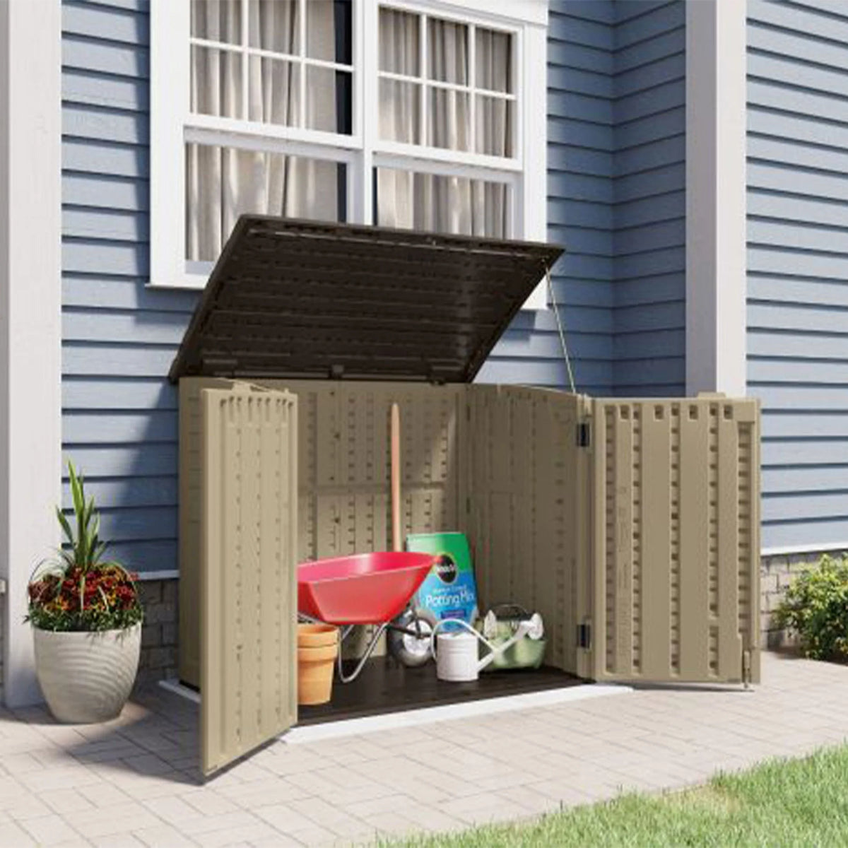 Suncast 34 cu. ft. All-Weather Resin Horizontal Outdoor Storage Shed, Taupe