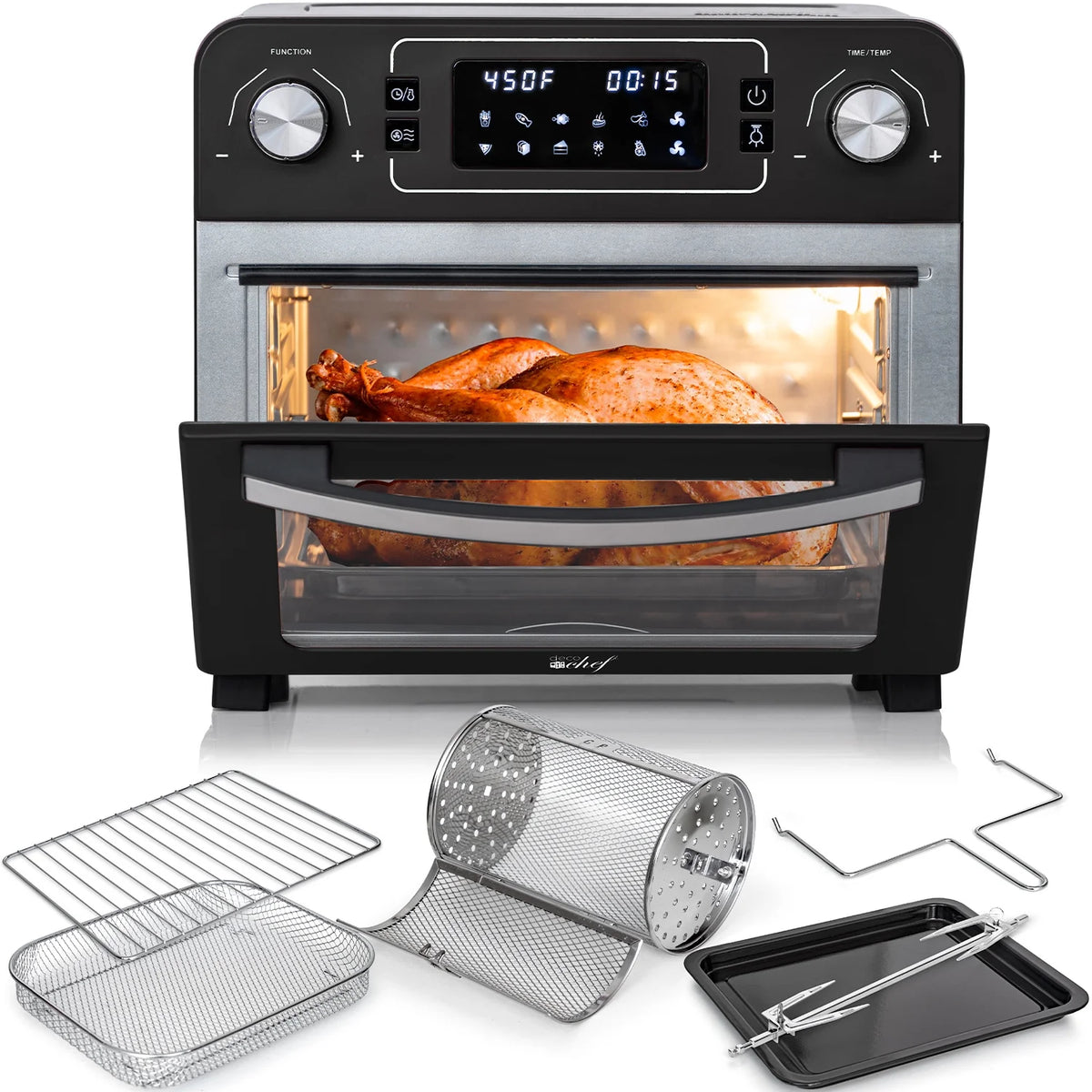 Deco Chef 24QT Stainless Steel Countertop Toaster Air Fryer Oven with Accessories (Black) + Bonus Deco Chef Gourmet 12 Piece Stainless Steel Knife Set with Storage Block