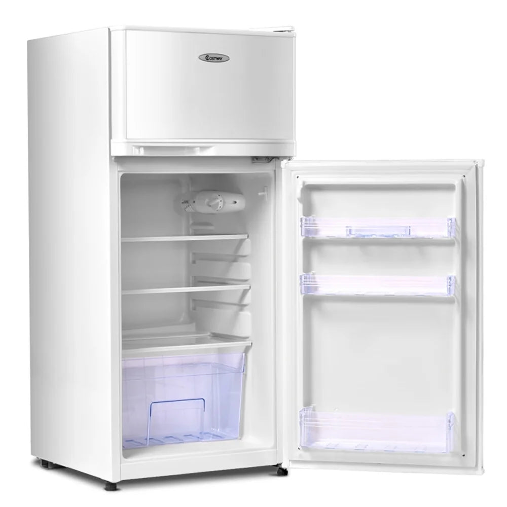 Canddidliike 2 Doors Cold-rolled Sheet Compact Refrigerator-White, Fridge with Freezer, Fridge, Adjustable Thermostat