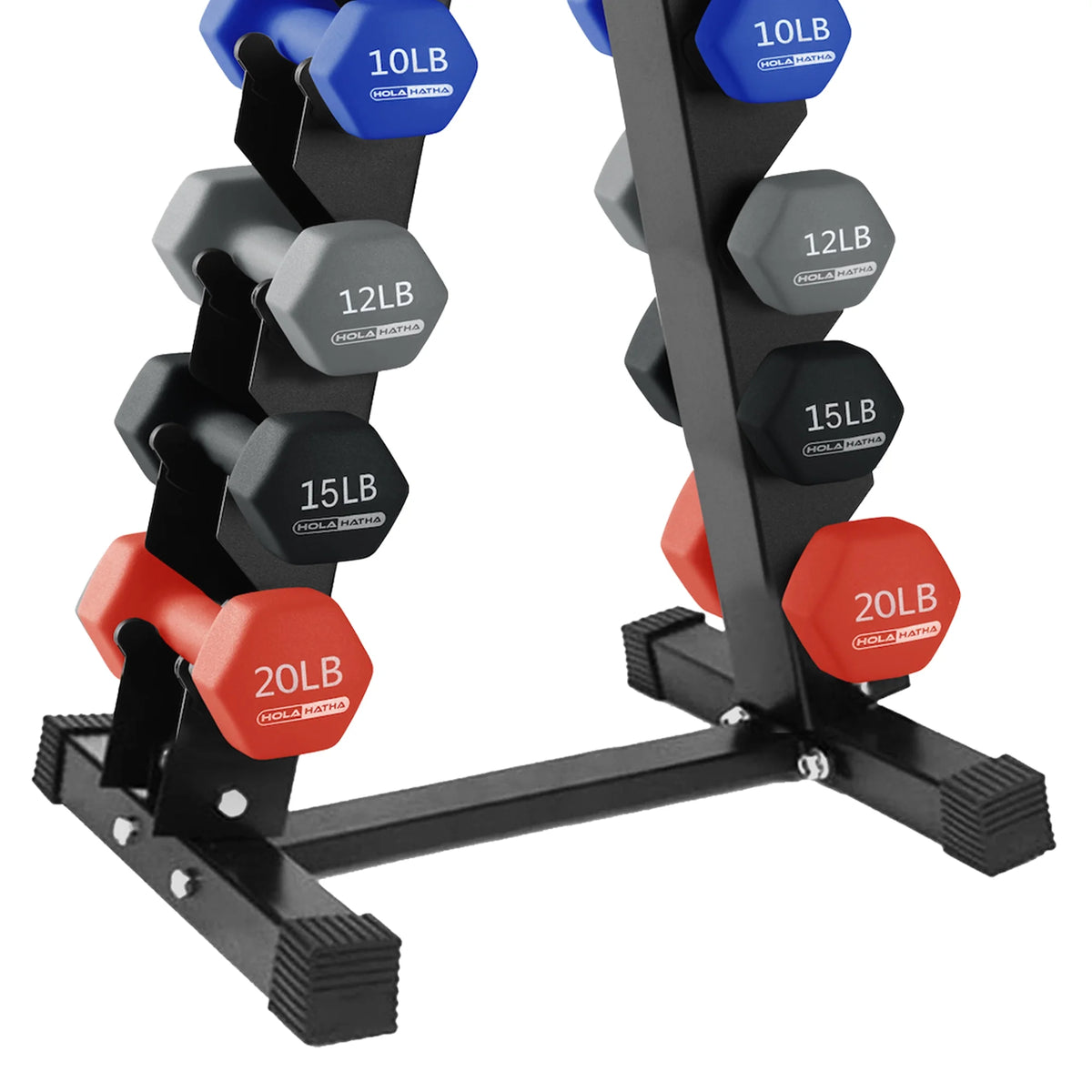 HolaHatha Neoprene Dumbbell Weight Set with Rack (Black), 112.5 lb
