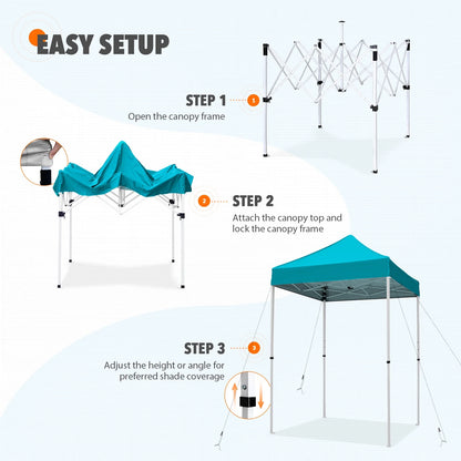 EAGLE PEAK 5x5 Pop Up Canopy Tent Instant Outdoor Canopy Easy Set-up Straight Leg Folding Shelter（Blue）