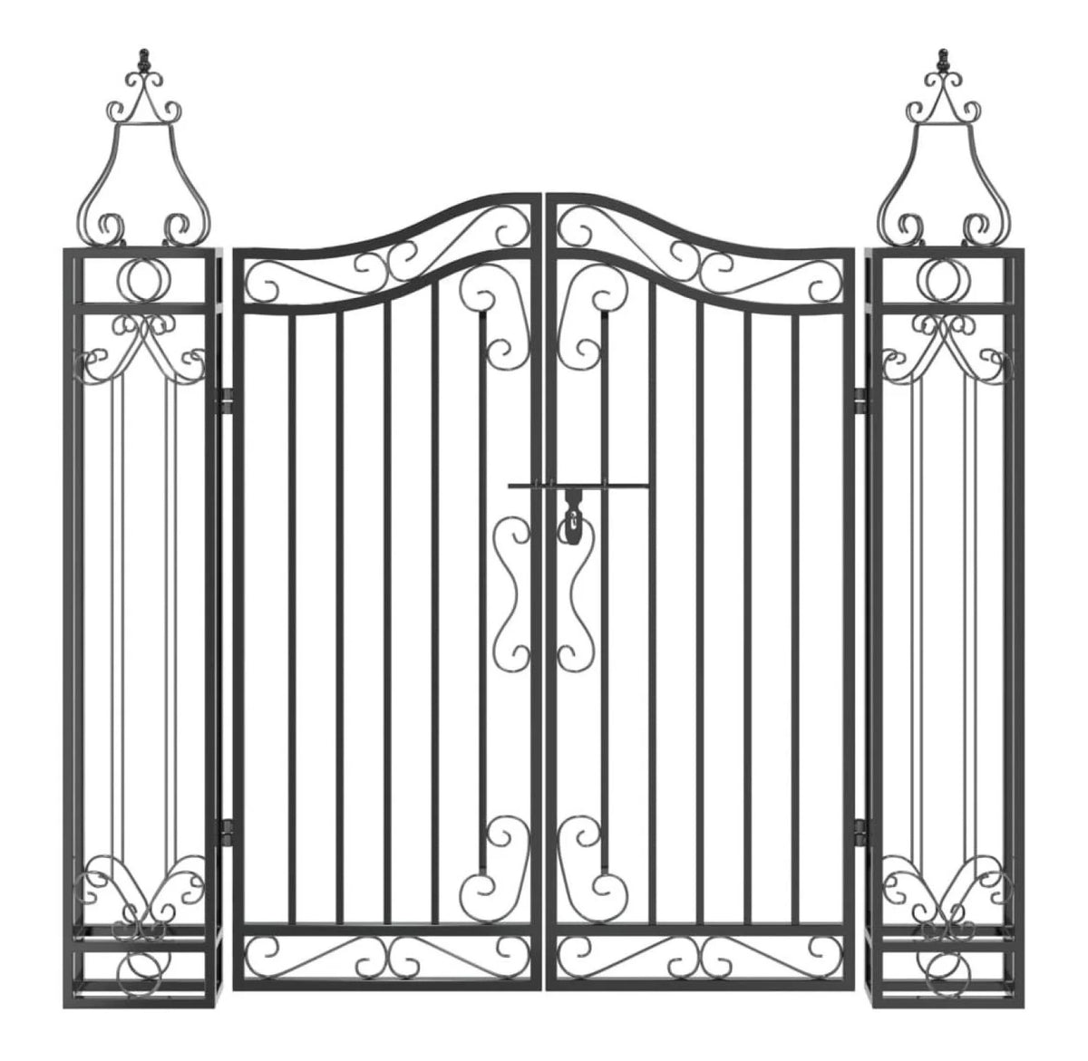 Wrought Iron Garden Gate - 47.6" Black Ornamental Fence Gate with Posts - Outdoor Entryway for Yard, Patio, and Garden - Lockable & Durable