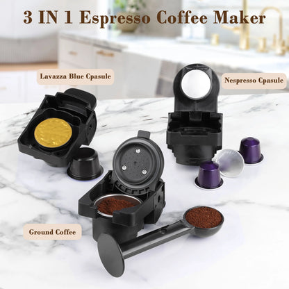 Espresso Maker for Nespresso Capsule, Lavazza Blue Capsule & Coffee Powder, 19 Bar Pump Pressure Makes Authentic Espresso Coffee, Mini Espresso Coffee Machines with Removable Water Tank.