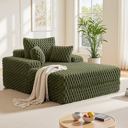 ATHOPE 53"W Oversized Chaise Lounge Chair Indoor, Corduroy Couch Chair with Pillows, Comfy Reading Chairs with Wide Arms, Upholstered Sleeper Sofa for Living Room, No Assembly Required, Gray