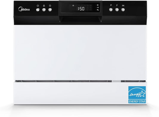 Midea Portable Countertop Dishwasher, 6 Place Settings, 8 Programs, White, MDC22P1AWW, New