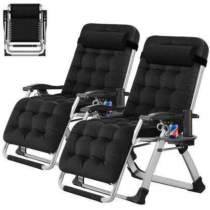 NAIZEA 2 Pack Zero Gravity Chair, Foldable Portable Lawn Recliner with Cushion, Headrest, Cup Holder, Black
