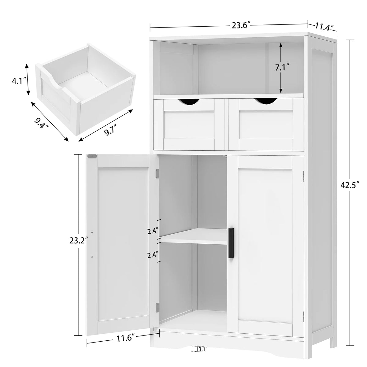 FANGSUM Rattan Storage Cabinet with 2 Drawers & 2 Shelves, Floor Cabinet for Living Room