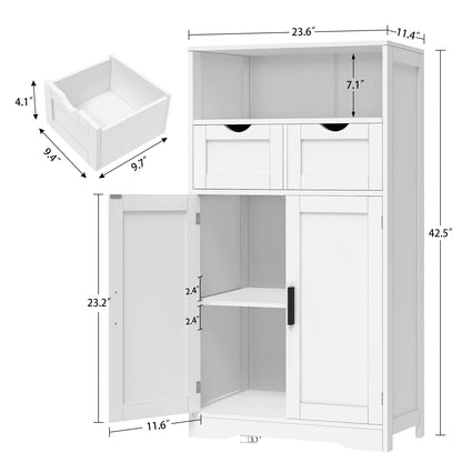 FANGSUM Rattan Storage Cabinet with 2 Drawers & 2 Shelves, Floor Cabinet for Living Room